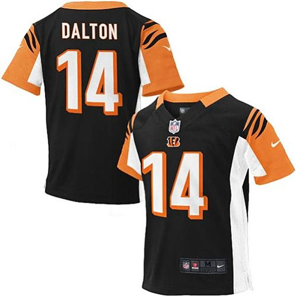 Preschool Cincinnati Bengals #14 Andy Dalton Black Game Jersey With Super Bowl LVI Patch