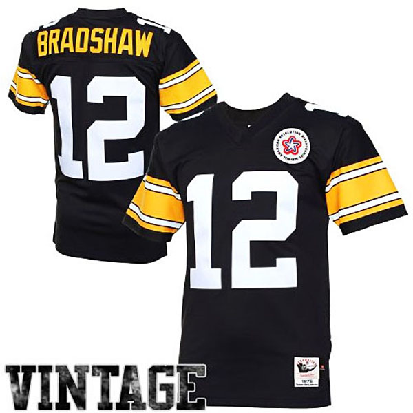 Pittsburgh Steelers #12 Terry Bradshaw Mitchell & Ness Black Authentic Throwback Jersey