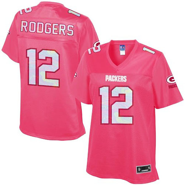Women Green Bay Packers #12 Aaron Rodgers Pro Line Pink Jersey Women Green Bay Packers #12 Aaron Rodgers Pro Line Pink Jersey