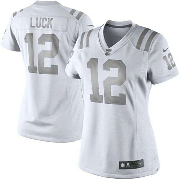 Women Indianapolis Colts #12 Andrew Luck White Platinum Jersey
