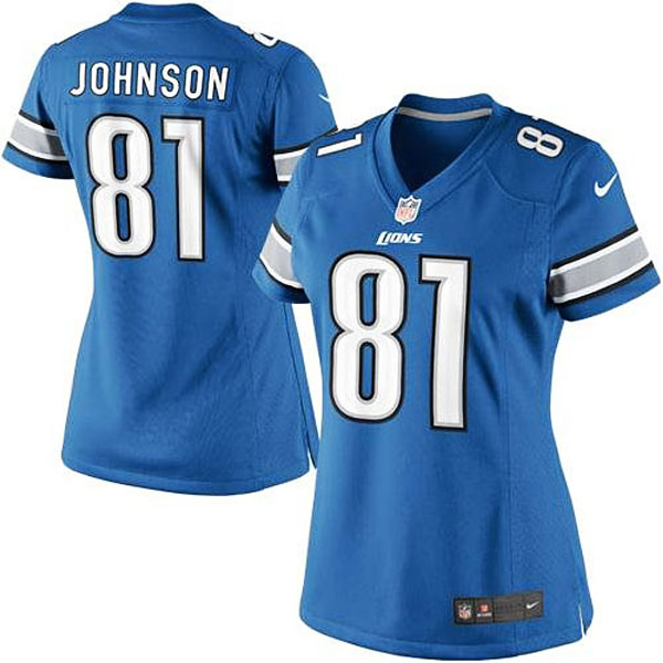 Women Detroit Lions #81 Calvin Johnson Light Blue Limited Jersey