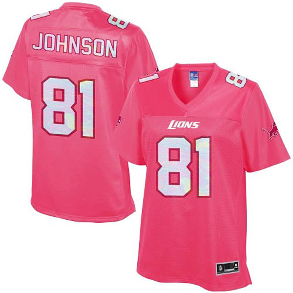 Women Detroit Lions #81 Calvin Johnson Pro Line Pink Jersey