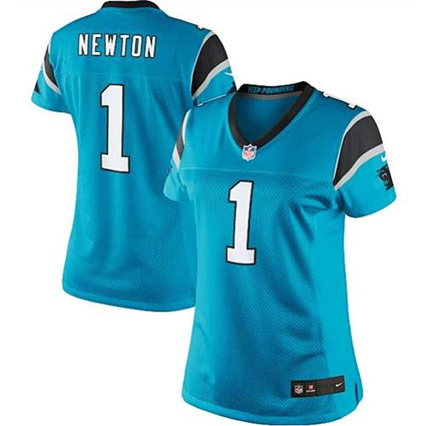 Women Carolina Panthers #1 Cam Newton Panther Blue Limited Jersey