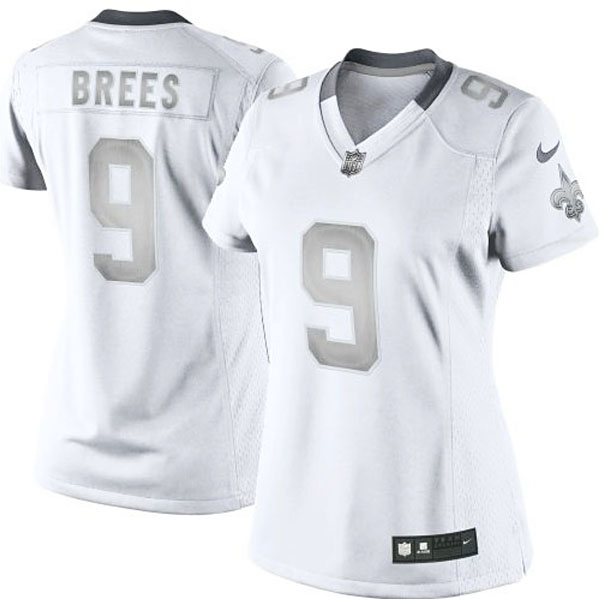 Women New Orleans Saints #9 Drew Brees White Platinum Jersey Women New Orleans Saints #9 Drew Brees White Platinum Jersey