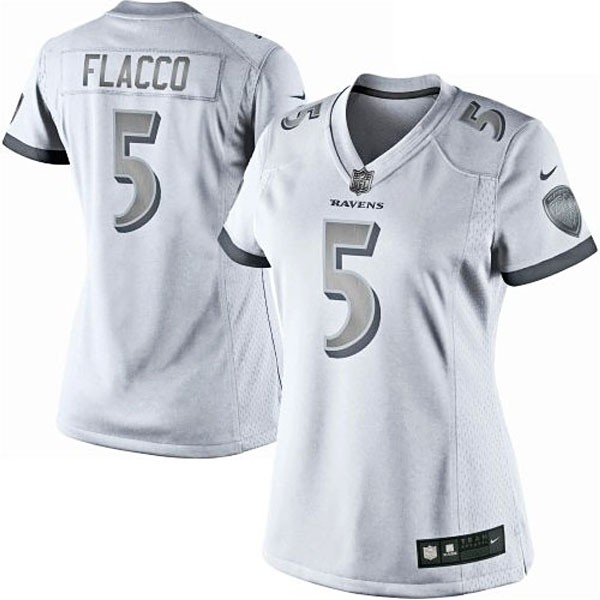 Women Baltimore Ravens #5 Joe Flacco White Platinum Jersey Women Baltimore Ravens #5 Joe Flacco White Platinum Jersey