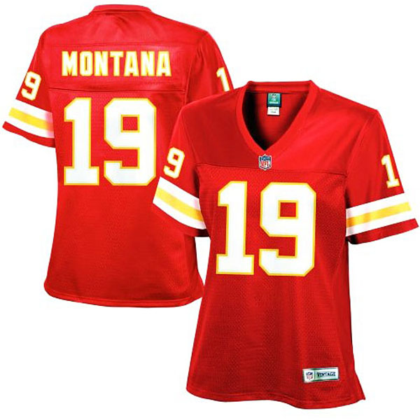 Women Kansas City Chiefs #19 Joe Montana Red Retired Player Jersey