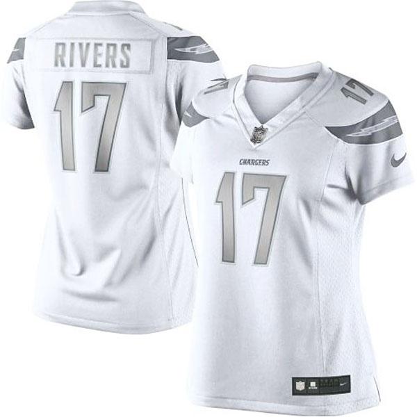 Women San Diego Chargers #17 Philip Rivers White Platinum Jersey