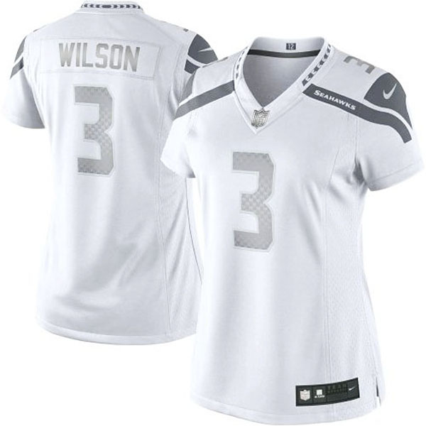 Women Seattle Seahawks #3 Russell Wilson White Platinum Jersey
