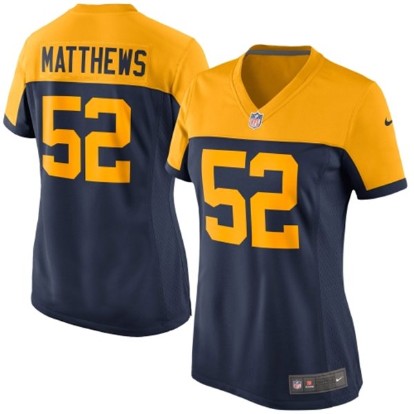 Women Green Bay Packers #52 Clay Matthews Navy Blue Game Alternate Jersey