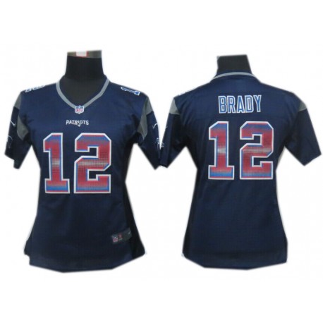 Women New England Patriots #12 Tom Brady Navy Blue Fashion Strobe Jersey Women New England Patriots #12 Tom Brady Navy Blue Fashion Strobe Jersey