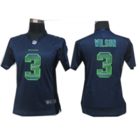 Women Seattle Seahawks #3 Russell Wilson Navy Blue Fashion Strobe Jersey