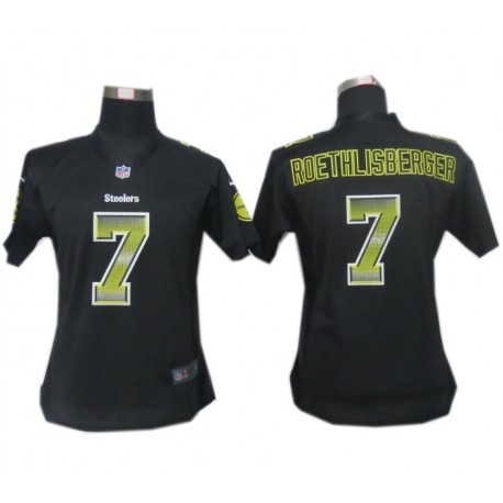 Women Pittsburgh Steelers #7 Ben Roethlisberger Black Fashion Strobe Jersey