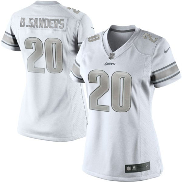 Women Detroit Lions #20 Barry Sanders White Platinum Jersey Women Detroit Lions #20 Barry Sanders White Platinum Jersey