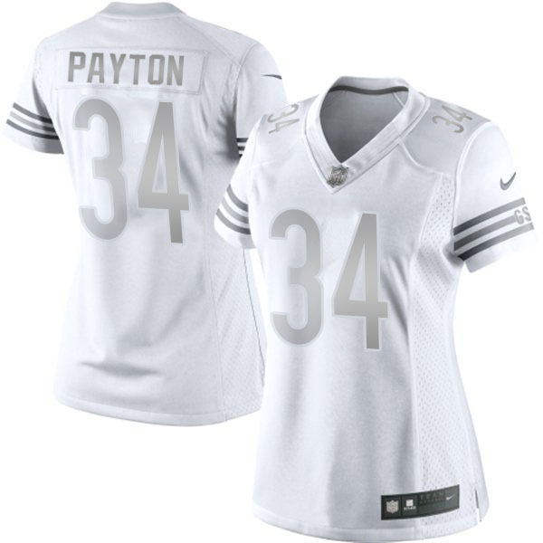 Women Chicago Bears #34 Walter Payton White Platinum Jersey