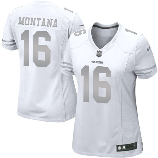 Women San Francisco 49ers #16 Joe Montana White Platinum Limited Jersey Women San Francisco 49ers #16 Joe Montana White Platinum Limited Jersey