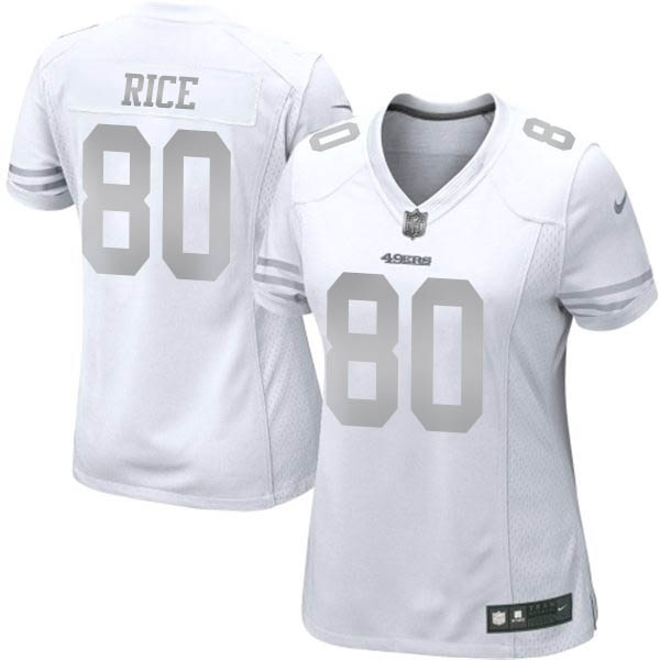Women San Francisco 49ers #80 Jerry Rice White Platinum Limited Jersey Women San Francisco 49ers #80 Jerry Rice White Platinum Limited Jersey