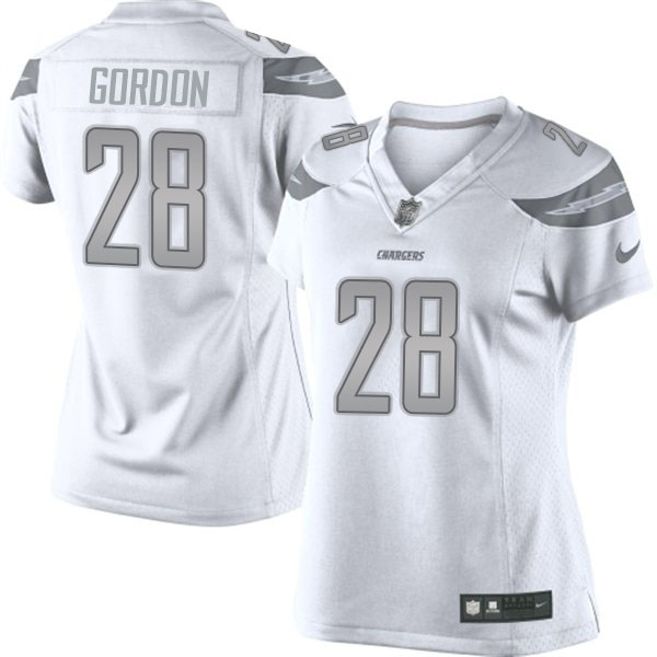 Women San Diego Chargers #28 Melvin Gordon White Platinum Limited Jersey