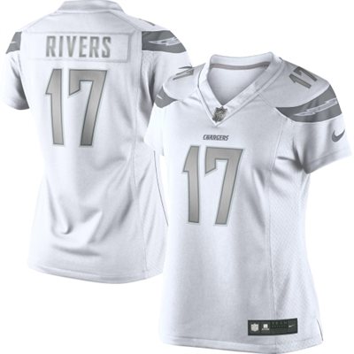 Women San Diego Chargers #17 Philip Rivers White Platinum Limited Jersey