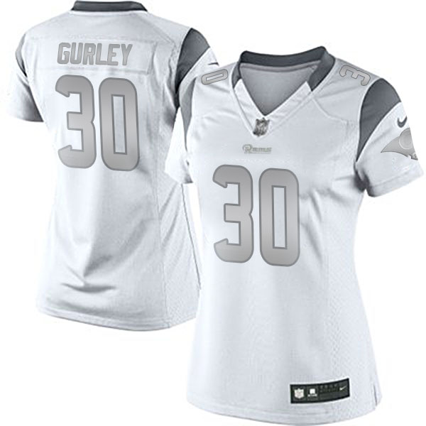 Women St. Louis Rams #30 Todd Gurley White Platinum Limited Jersey Women St. Louis Rams #30 Todd Gurley White Platinum Limited Jersey