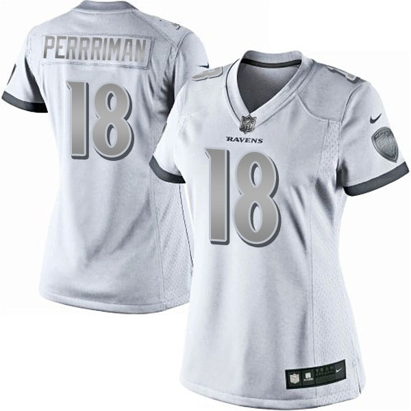 Women Baltimore Ravens #18 Breshad Perriman White Platinum Limited Jersey
