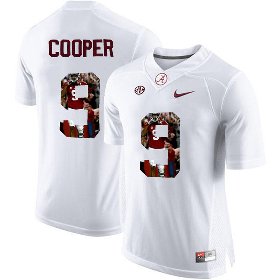 Alabama Crimson Tide #9 Amari Cooper White Portrait Number Fashion College Football Jersey