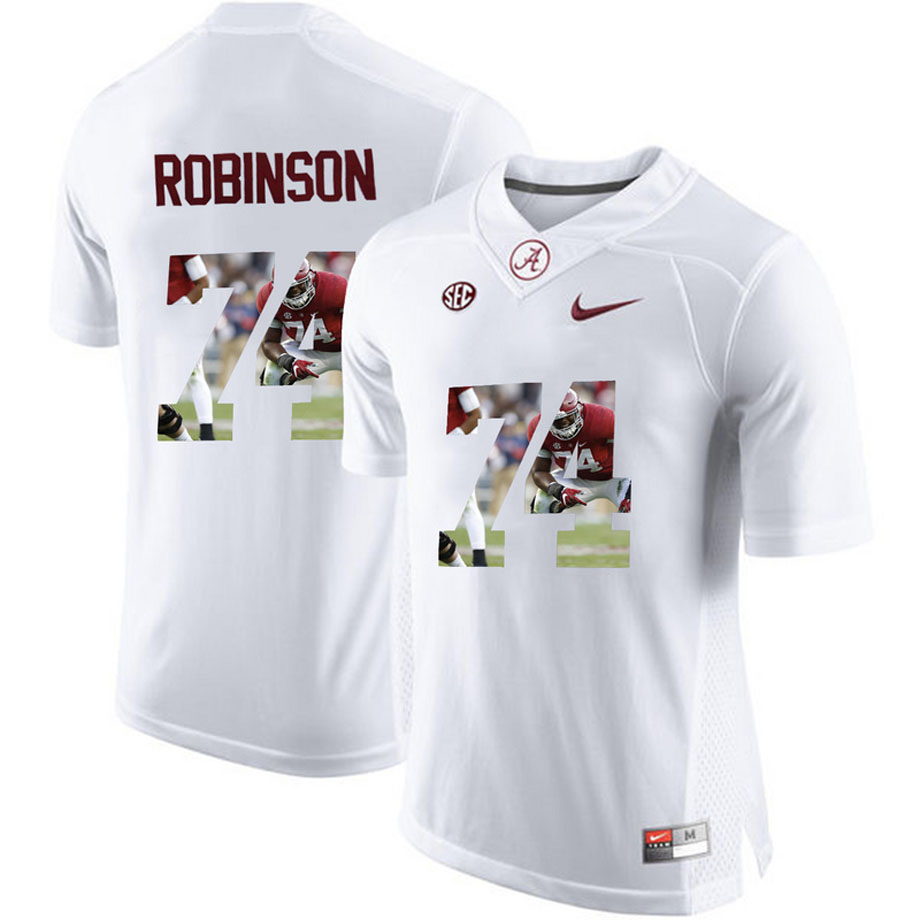 Alabama Crimson Tide #74 Cam Robinson White Portrait Number Fashion College Football Jersey Alabama Crimson Tide #74 Cam Robinson White Portrait Number Fashion College Football Jersey