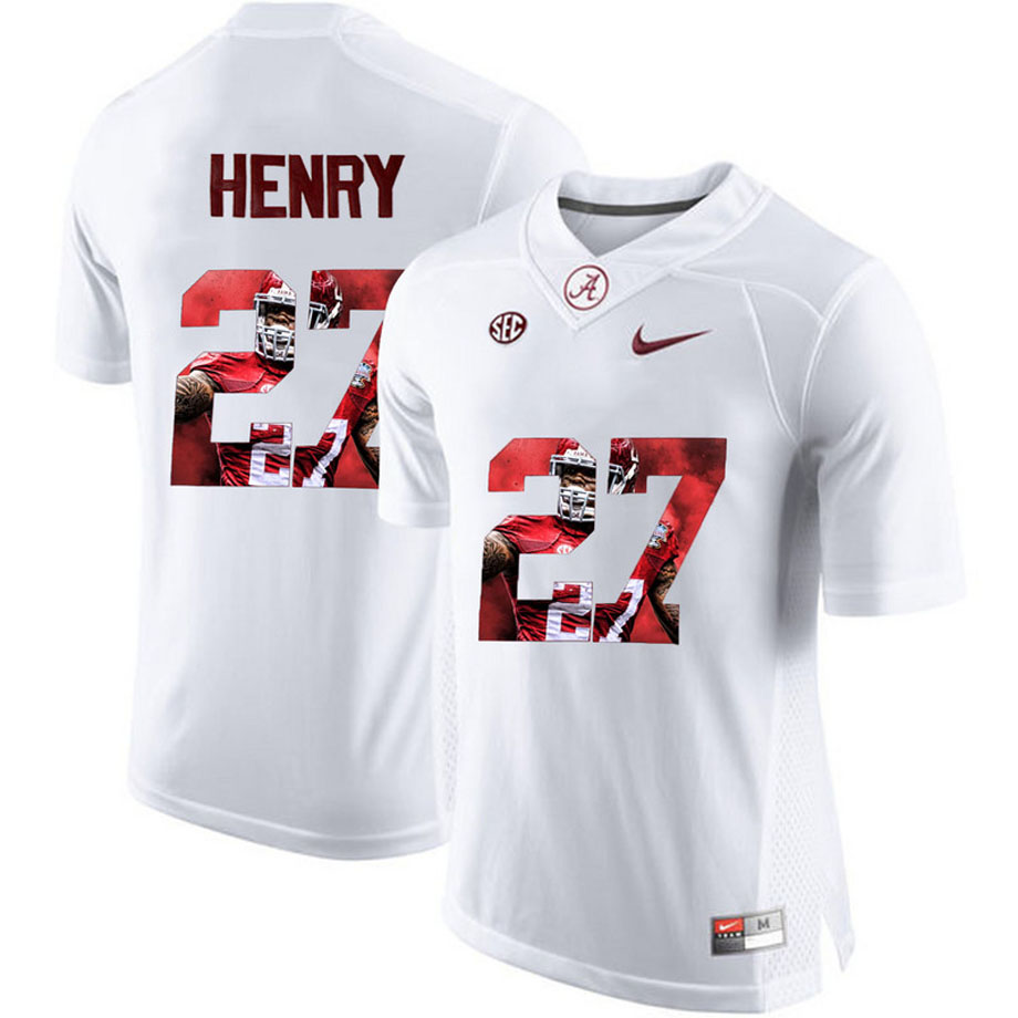 Alabama Crimson Tide #27 Derrick Henry White Portrait Number Fashion College Football Jersey Alabama Crimson Tide #27 Derrick Henry White Portrait Number Fashion College Football Jersey