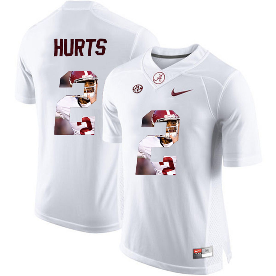 Alabama Crimson Tide #2 Jalen Hurts White Portrait Number Fashion College Football Jersey Alabama Crimson Tide #2 Jalen Hurts White Portrait Number Fashion College Football Jersey
