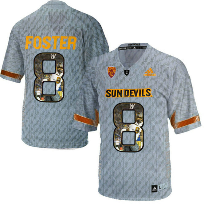 Arizona State Sun Devils #8 D.J. Foster Grey Portrait Number Fashion College Football Jersey