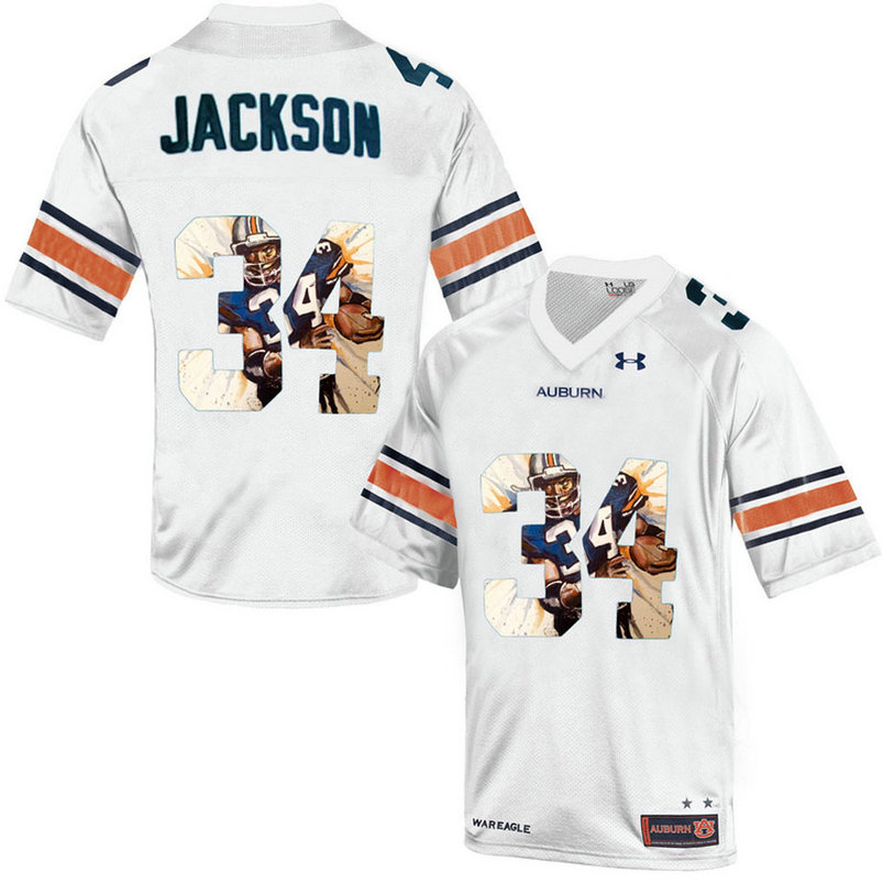 Auburn Tigers #34 Bo Jackson White Portrait Number Fashion Throwback College Football Jersey Auburn Tigers #34 Bo Jackson White Portrait Number Fashion Throwback College Football Jersey