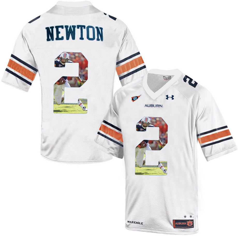 Auburn Tigers #2 Cam Newton White Portrait Number Fashion Throwback College Football Jersey