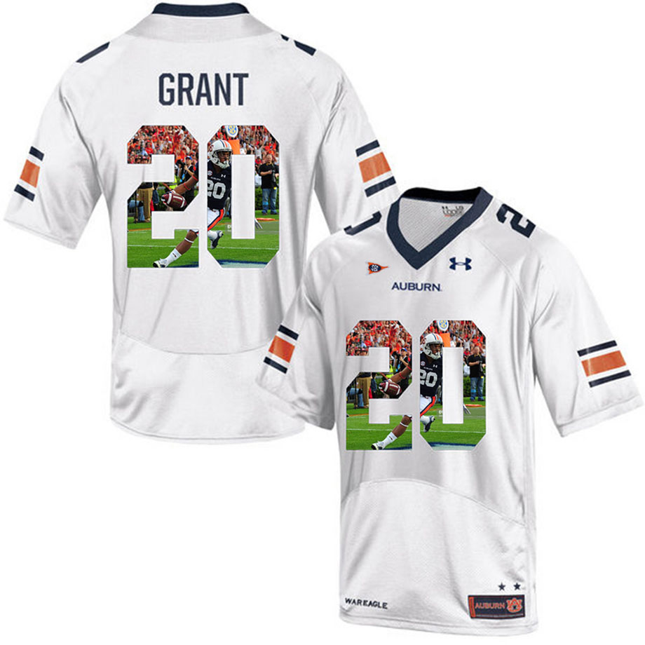 Auburn Tigers #20 Corey Grant White Portrait Number Fashion College Football Jersey