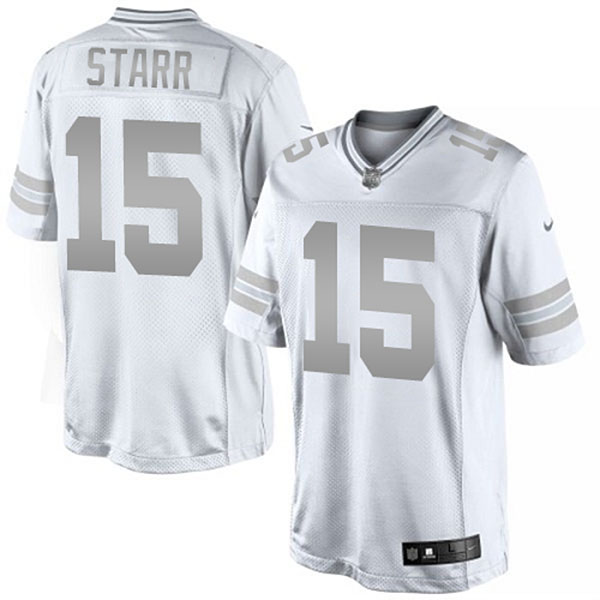 Green Bay Packers #15 Bart Starr White Platinum Limited Jersey