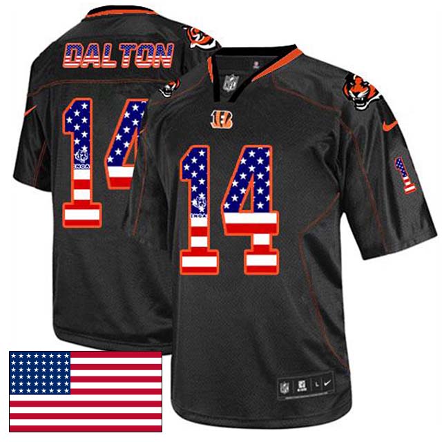 Cincinnati Bengals #14 Andy Dalton Black USA Flag Fashion Jersey With Super Bowl LVI Patch