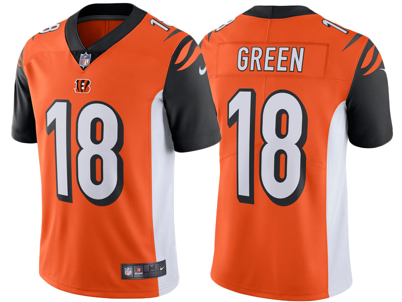 2017 Cincinnati Bengals #18 A.J. Green Orange Vapor Untouchable Limited Jersey With Super Bowl LVI Patch