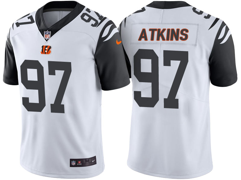Cincinnati Bengals #97 Geno Atkins White Color Rush Limited Jersey With Super Bowl LVI Patch Cincinnati Bengals #97 Geno Atkins White Color Rush Limited Jersey With Super Bowl LVI Patch