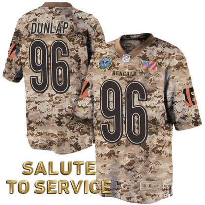 Cincinnati Bengals #96 Carlos Dunlap Khaki Desert Camo Salute to Service Jersey With Super Bowl LVI Patch