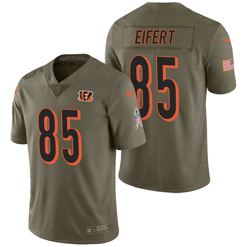 Cincinnati Bengals #85 Tyler Eifert Olive 2017 Salute to Service Limited Jersey With Super Bowl LVI Patch