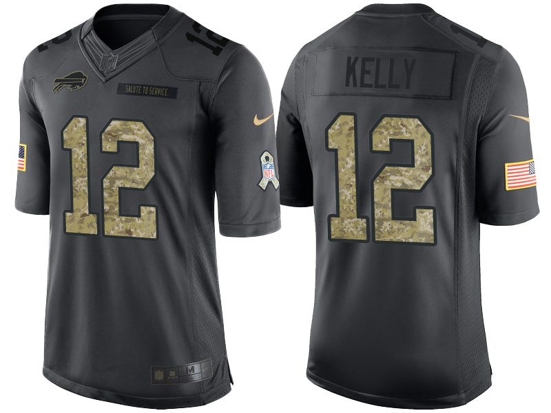 Buffalo Bills #12 Jim Kelly Camo Anthracite 2016 Salute to Service Limited Jersey Buffalo Bills #12 Jim Kelly Camo Anthracite 2016 Salute to Service Limited Jersey