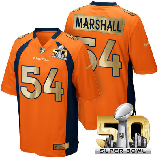 Denver Broncos #54 Brandon Marshall Orange Super Bowl 50 Special Edition Golden Jersey Denver Broncos #54 Brandon Marshall Orange Super Bowl 50 Special Edition Golden Jersey