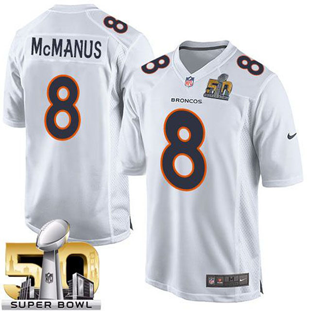 Denver Broncos #8 Brandon Mcmanus White Super Bowl 50 Game Event Jersey Denver Broncos #8 Brandon Mcmanus White Super Bowl 50 Game Event Jersey