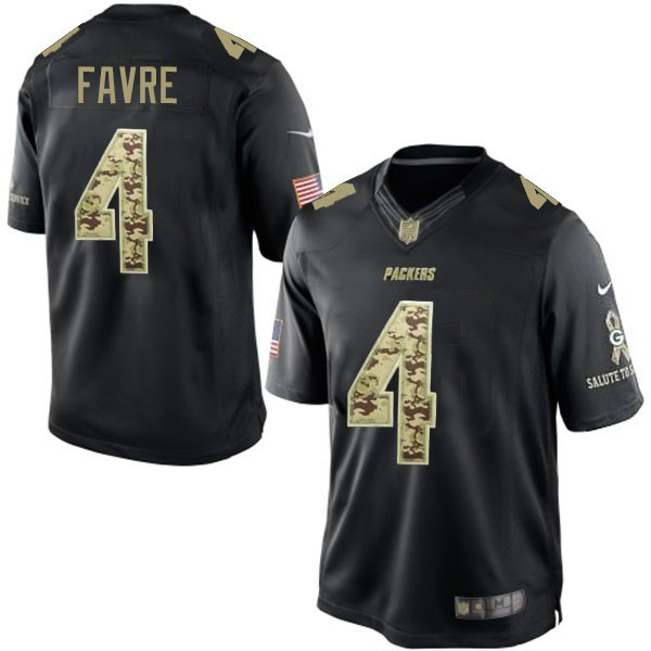 Green Bay Packers #4 Brett Favre Black Salute To Service Jersey