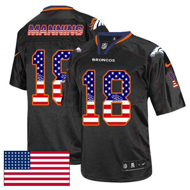 Denver Broncos #18 Peyton Manning Black USA Flag Fashion Jersey