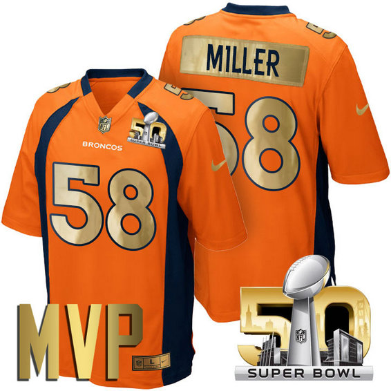 Super Bowl 50 Champion Denver Broncos #58 Von Miller MVP Orange Special Edition Jersey
