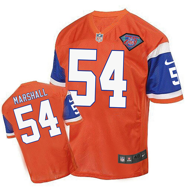 Denver Broncos #54 Brandon Marshall Orange 75th Patch Throwback Jersey Denver Broncos #54 Brandon Marshall Orange 75th Patch Throwback Jersey