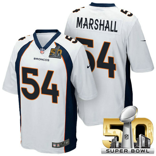 AFC Champions Denver Broncos #54 Brandon Marshall White 2016 Super Bowl 50 Game Jersey AFC Champions Denver Broncos #54 Brandon Marshall White 2016 Super Bowl 50 Game Jersey