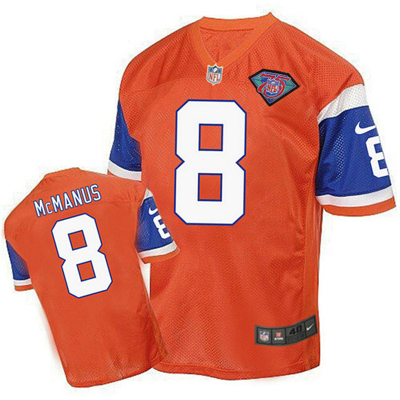 Denver Broncos #8 Brandon McManus Orange 75th Patch Throwback Jersey Denver Broncos #8 Brandon McManus Orange 75th Patch Throwback Jersey