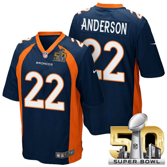 Denver Broncos #22 C.J. Anderson Navy Blue 2016 Super Bowl 50 Game Jersey Denver Broncos #22 C.J. Anderson Navy Blue 2016 Super Bowl 50 Game Jersey