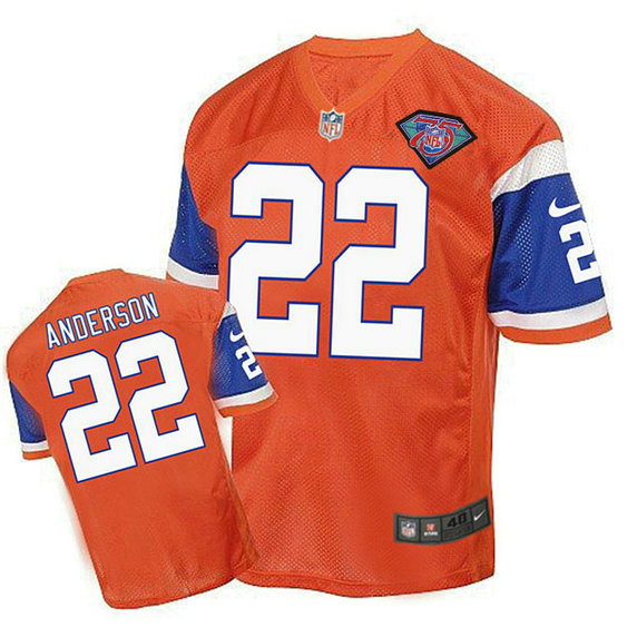 Denver Broncos #22 C.J. Anderson Orange 75th Patch Throwback Jersey Denver Broncos #22 C.J. Anderson Orange 75th Patch Throwback Jersey