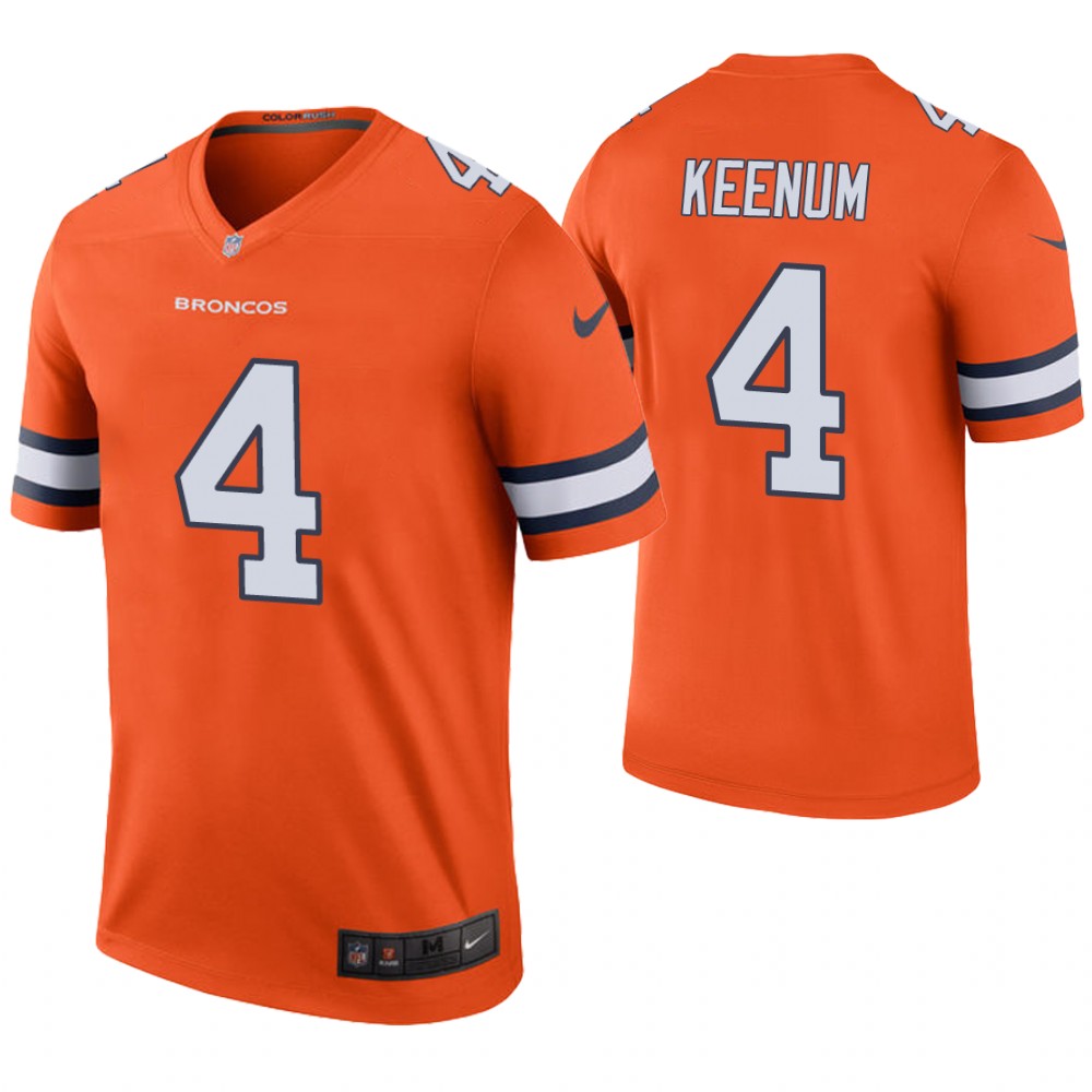 Denver Broncos #4 Case Keenum Orange Color Rush Legend Jersey Denver Broncos #4 Case Keenum Orange Color Rush Legend Jersey